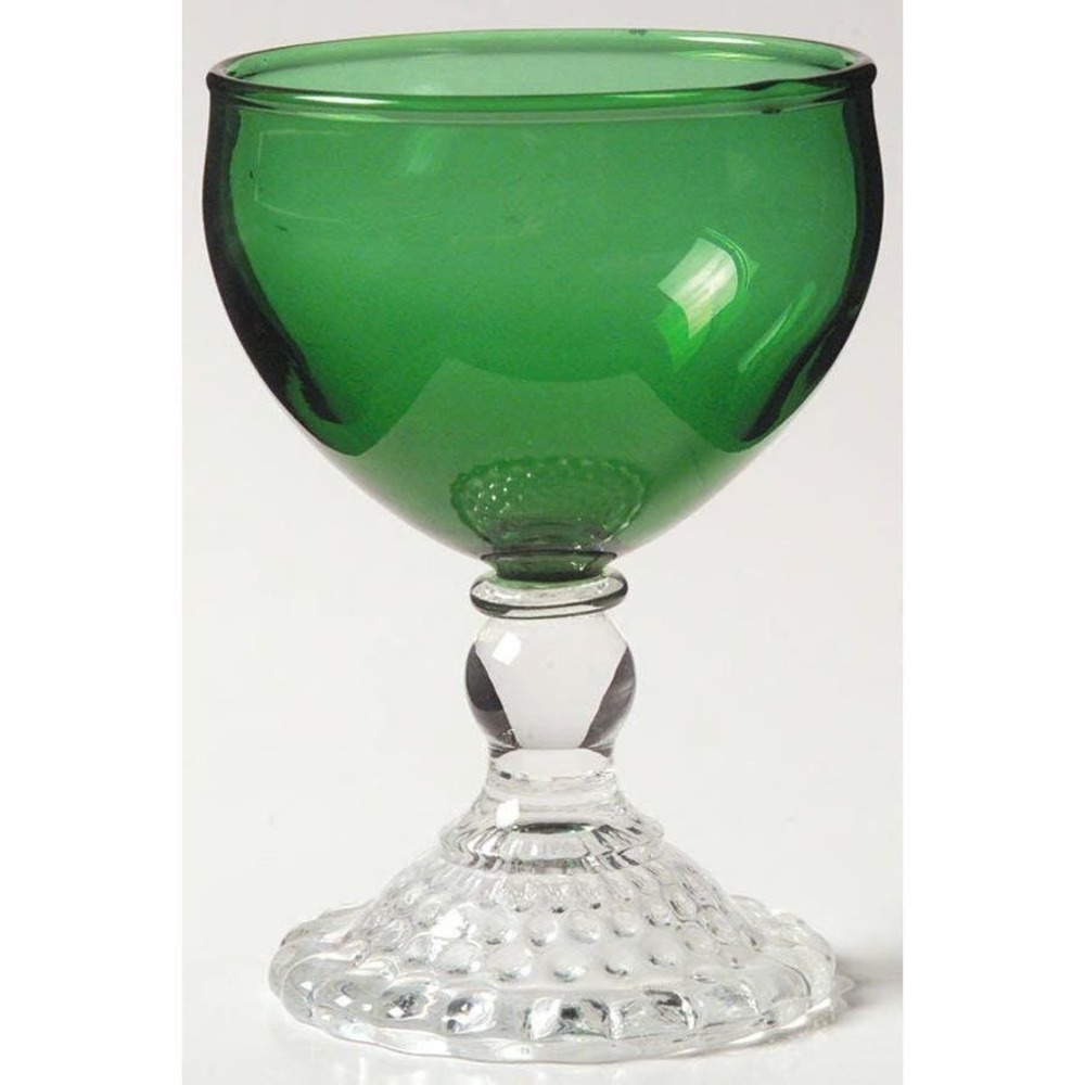 Anchor Hocking Green Bubble Footed Liquor Cocktail Glass Vintage